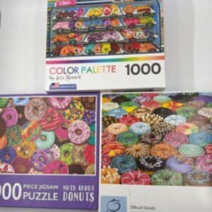 Lot of 3 Donut Puzzles Complete 1000 Pieces